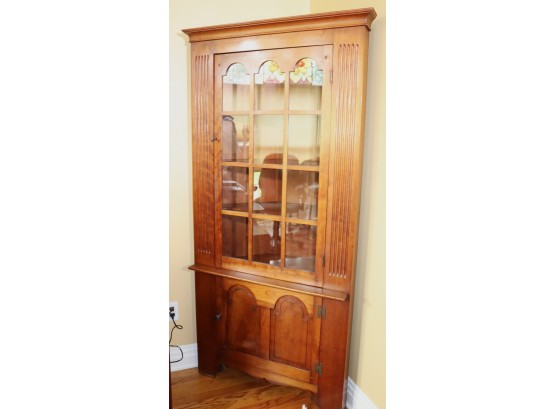 Fine Made Corner Wood Cabinet With Glass Cabinet Doors, Great For Your Collectibles