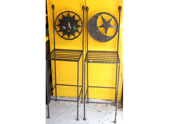 Really Cool Hand Forged Metal Stools With Sun & Moon Designs