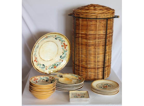 Woven Wicker Laundry Basket With Lid Includes A Large Pasta Set Made Of Melamine Includes Large Bowls & P