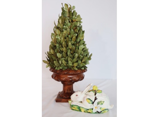 Martin Viette Topiary Boxwood Cone & Handmade Italian Ceramic Bunny