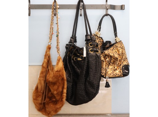 Womens Handbags The Find Rabbit Fur Bag By Bloomingdales &  Woven Black Bag By Steve Madden