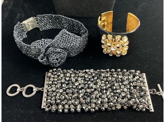 Three-piece Choker Necklace And Bracelet Set Includes Kenneth J Lane Blingy Rhinestone Cuff Bracelet.