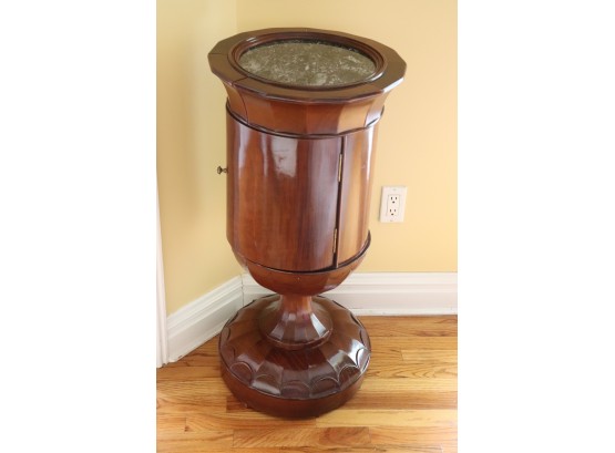 Solid Wood Urn Shaped Pedestal Cabinet With A Stone Top