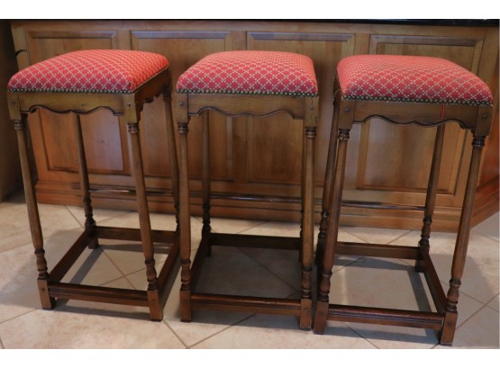 Set Of 3 Quality Italian Made Stools With Nail Head Detail Along The Borders