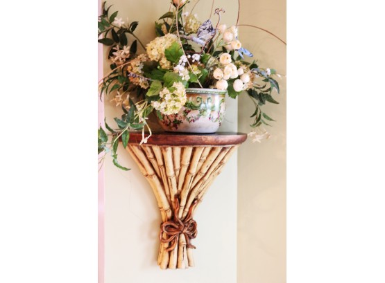 Decorative Floral Wall Pockets In The Style Of Bamboo Branches Includes A Small Pot With Faux Floral Displ
