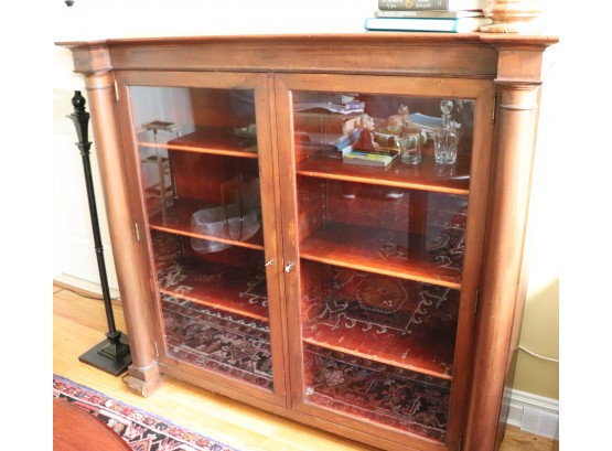 Large Wood Bookcase With Glass Shelves, Includes A Floor Lamp Great For Your Office