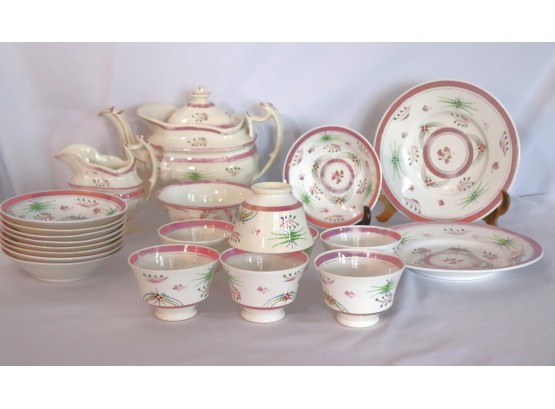 Antique Dessert Set With A Pretty Painted Pattern, For Display Purpose - Includes Cups, Bowls & Plates