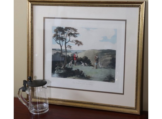 Framed Print Shooting Dogs Brought The Game & Reloading In Frame Includes Stein From Germany