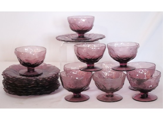 Pretty Purple Glass Dessert Set Includes -10 Cups & 9 Plates