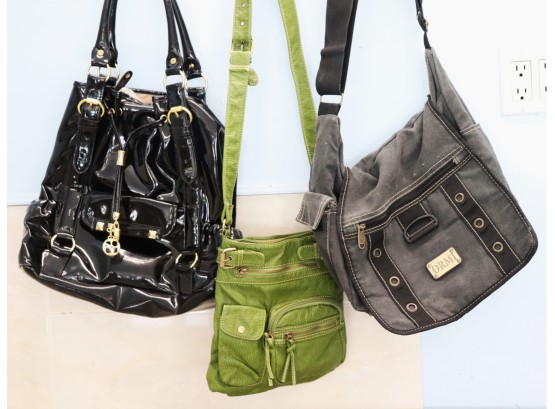 Womens Handbags Include Ormi Canvas Bag, Black Bag By Iman & Small Green Handbag