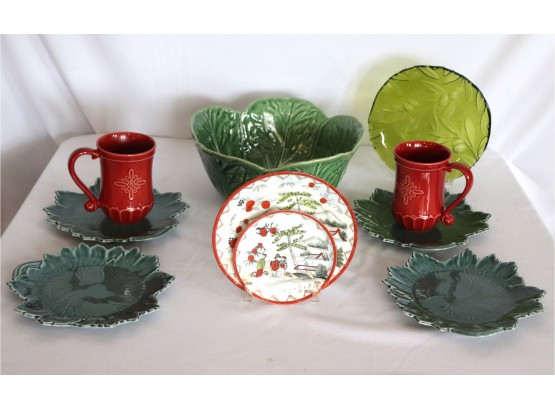 Cabbage Salad Bowl By Sur La Table, Plates By Woodfield Steubenville & Painted Scenery Plates With Mark On
