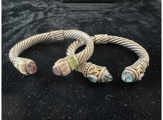 Two Sterling/14k Bracelets With Semi Precious Stones. T