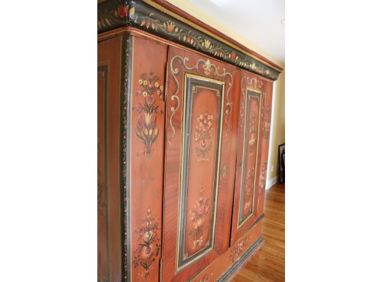 Antique Hand Painted Wardrobe/Linen Cabinet, This Is An Antique Piece Showing Age-Appropriate Wear