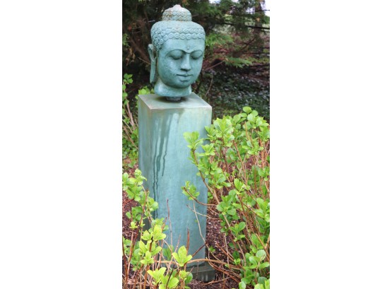 Large Patinated Resin Buddha Head On A Stand, Truly A Great Piece