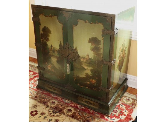 Beautiful Vintage Painted Cabinet With A Crackle Finish & Highly Ornate Hardware