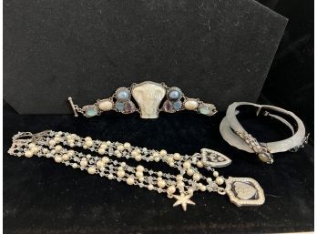 Sterling Silver Bracelet With Mother Of Pearl Carved Elephant, A. Bittar Snake Bracelet And More