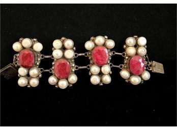 Pretty Pink Ruby Look Stones With Oversized Freshwater Pearl Embellishment