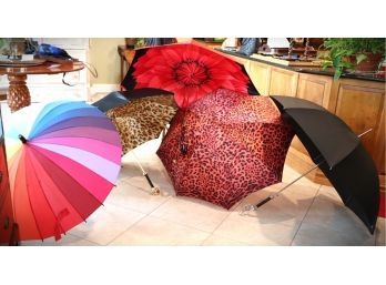 Collection Of 5 Amazing Designer Umbrellas With Fun Colors & Patterns, Includes Fun Rainbow From Moma & Pa