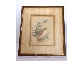 Framed Print With Asian Stamping Of A Pretty Bird In A Sea Grass Matted Frame