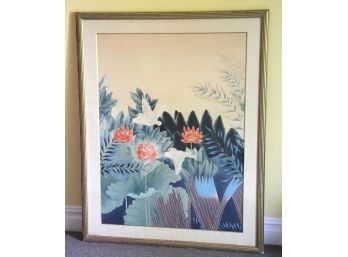 Large Framed Asian Style In Frame With Linen Matting