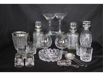 Collection Of Quality Bar Ware Includes 2 Large Brandy Snifters. Rocks Glasses,  Decanters, Martini Glasse