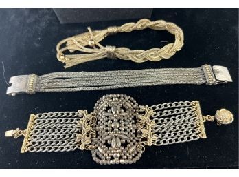 3 Vintage Bracelets Includes Sterling With 18k Beads And A Sterling Chain Bracelet.