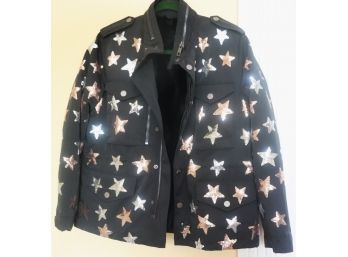Designer Jacket By Jocelyn With A Fun Star Pattern, Mink Fur Liner Size Small As Pictured Really A Fun Ja