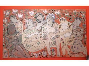 Large Oversized Life Is So Rich Painting Signed By Artist Weng 11/99 84.5 Inches X 49 Inches