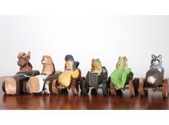 Really Cool Carved Wood Miniature Animal Character Car Set