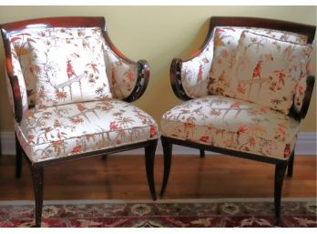 Gorgeous Antique Asian Style Wood Chairs That Were Refinished With A Pretty Asian Scene On A Silk Like Fab
