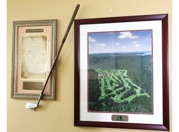 Framed Brookville Golf Club Photo In The Frame, 13 Rules Of Golf In Frame &  Vintage 2 Iron Golf Club