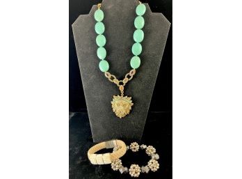 Heidi Daus Encrusted Rhinestone Lion Necklace With Two Coordinating Bracelets