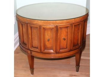 Round Wood Side Table With Glass Top, Louis 16th Style