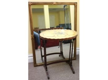 Wall Mirror With Vintage Side/Snack Table Showing Age-Appropriate Wear Stencil Top With A Glass Insert