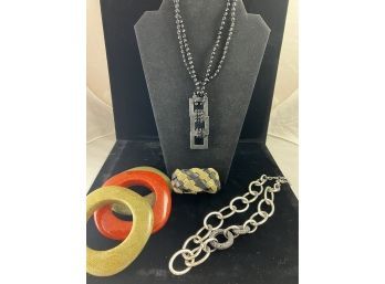 Nice Six Piece Assortment Of Costume Includes Two Necklaces And Four Bracelets.