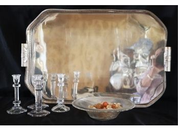 Large/Oversized Serving Tray With Amazing Engraved Detail, Includes Pretty Candlesticks