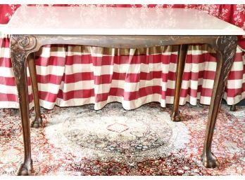 Beautiful Carved Wood Table With Highly Carved Apron, Claw Foot Legs, Table Top Has A Beveled Edge
