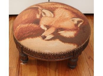 Fun Fox Tapestry Printed Stool With Nail Head Detailing Along The Edges