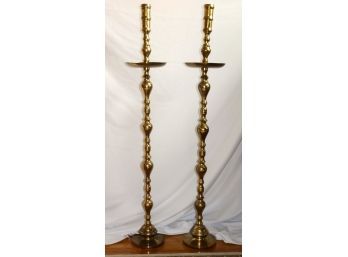 Pair Of 5-Foot-Tall Ornate Brass Candlestick Holders, Amazing Accent Pieces For Your Home Decor