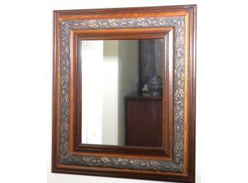 Wall Mirror In A Wood Frame With Vine & Acorn Motif Along The Border
