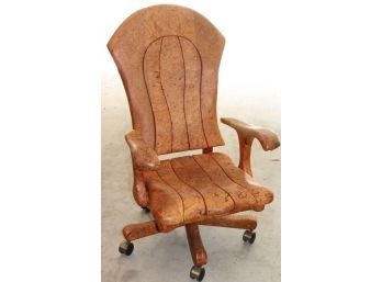 Unique Solid Wood, Burl Wood . Chair Swivels/Tilts , Arms Have Finger Grips. Nice Piece Well-Made