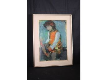 Vintage 1970s Painting Of Young Girl In Thoughtful Pose, Signed By Artist