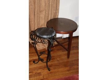 John Stuart Side Table With Embossed Copper Top & Small Marble Top Wrought Iron Side Table/Pedestal