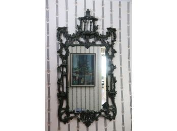 Sophisticated Chinese Chippendale Style Wall Mirror With Pagoda Crown