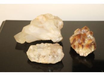 Group Of 3 Natural Quartz Crystal Specimens With Clear Quartz & Caramel Color Pieces