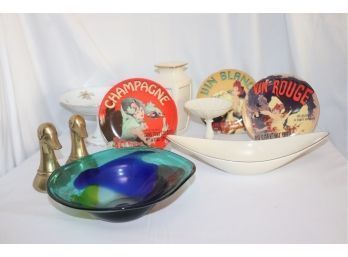 Decorative Pieces With Lenox, Haviland Bavaria, Moulin Rouge Plates, Brass Duck Bookends & Glass Bowl