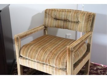 Vintage Milo Baughman Style Armchair In Striped Velvet Upholstery
