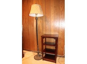 Metal Floor Lamp & Small Mahogany Color Wood 3 Tier Shelf Table