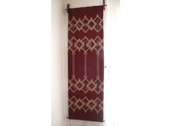 Beautiful & Intricate Hand Made Silk Wall Hanging From Southeast Asia On Carved Wooden Rod