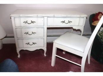 Thomasville French Provincial Style Desk & Chair In White Painted Finish